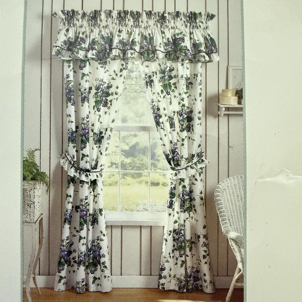 Vtg Waverly Garden Room Drapes Sweet Violets Tailored Window Curtains Pair 84x54